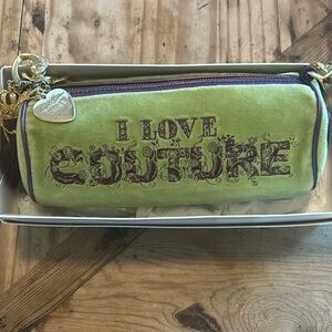 Vintage Juicy Couture velour barrel bag. Light green & purple accents